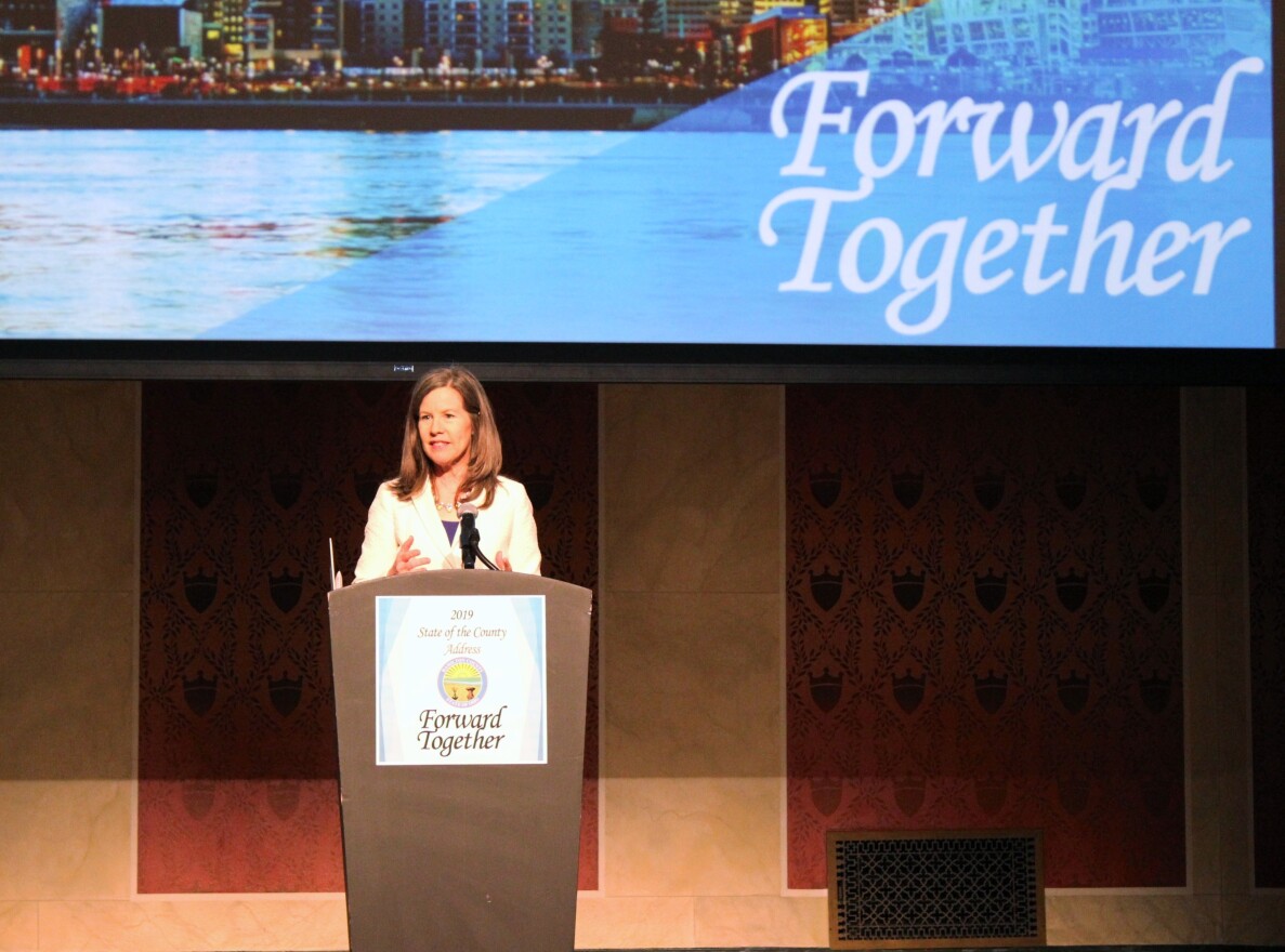 Commission President Denise Driehaus delivers the 2019 State of Hamilton County address.